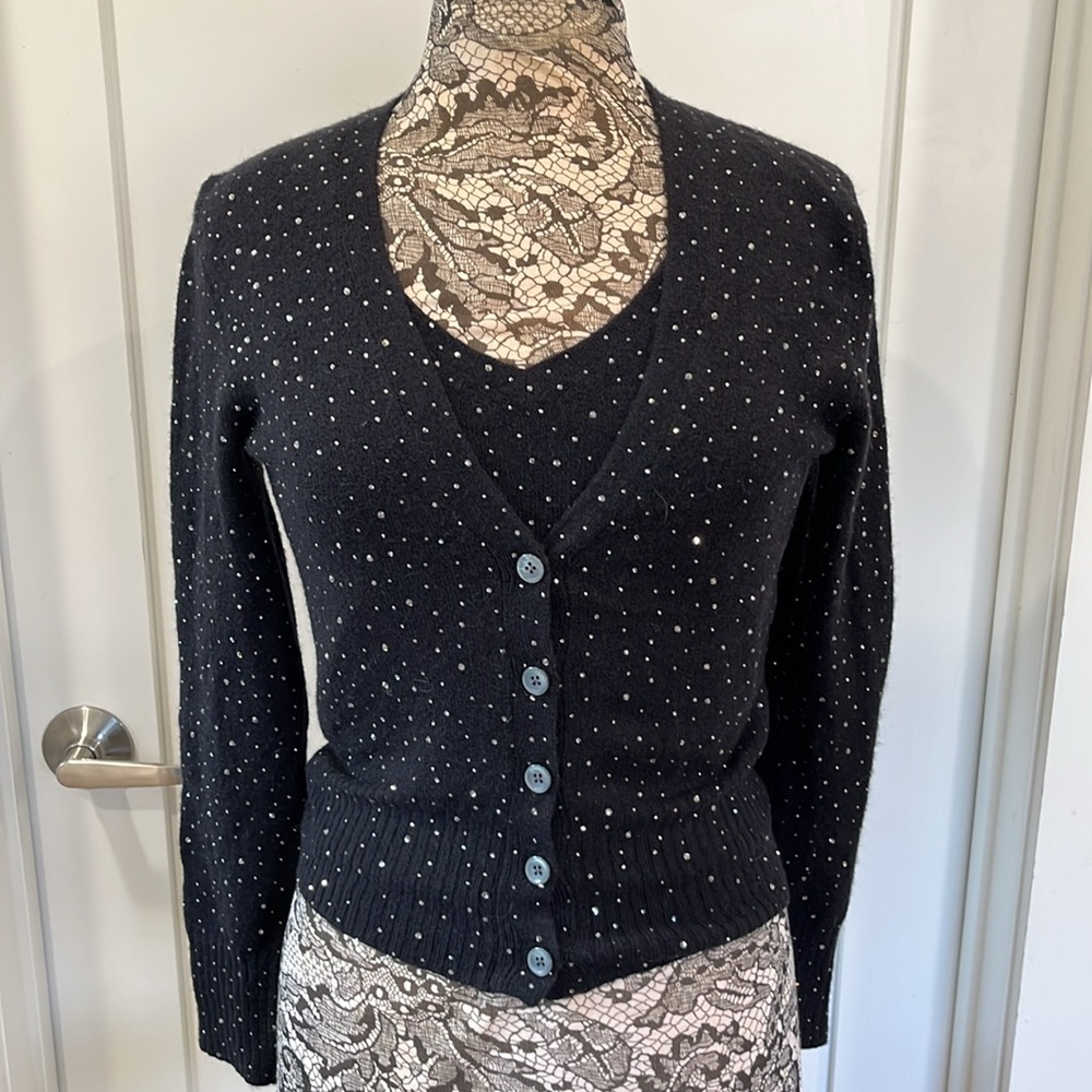 NWT J.Crew black rhinestone studded 2 pc sweater set